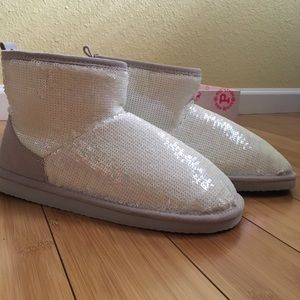 VS Pink Sequined Fur Lined Mukluk Slippers